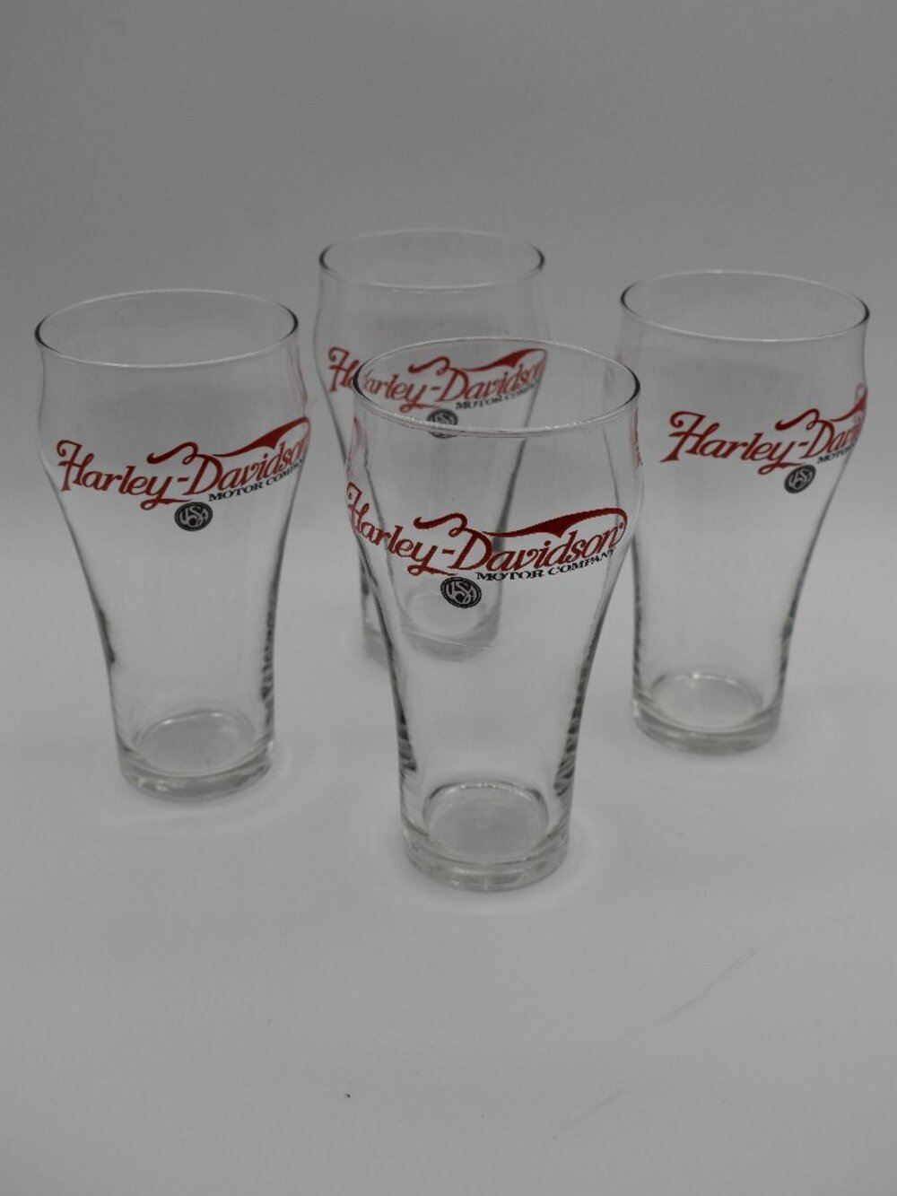 Harley-Davidson Pint Beer Glasses Set of 4 Red Script Logo Motorcycle Bar Glasse